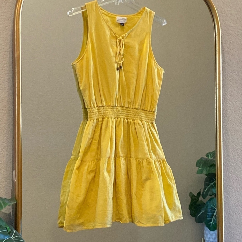 Universal Thread Yellow Pleated Tie Front Cotton Dress Size L - Picture 4 of 12